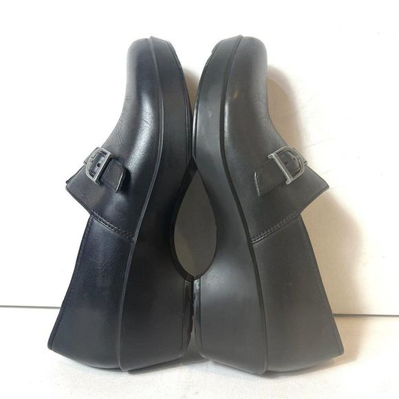 Dansko Black Leather Block Mid Heel Women's Shoes EU 39 US 8.5-9 Slip On Clogs - Picture 5 of 13